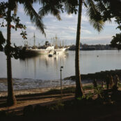 Freighters anchored at Dar es Salaam harbour in Tanzania.