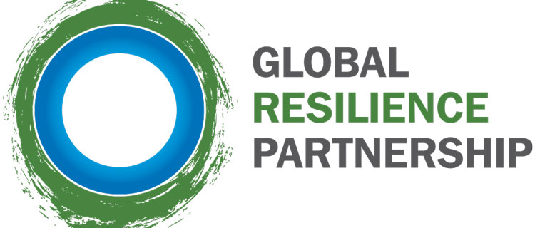 Logo of the Global Resilience Partnership: layers of circles, with a white round in the middle, then a thick blue circle, then a vrey thing white circle, then a green circle