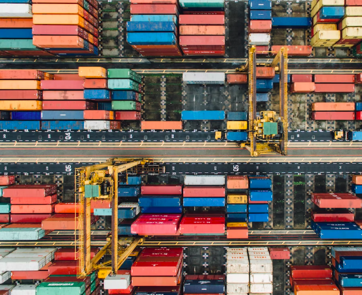Aerial view of colourful shipping containers