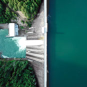 An aerial photo of a dam
