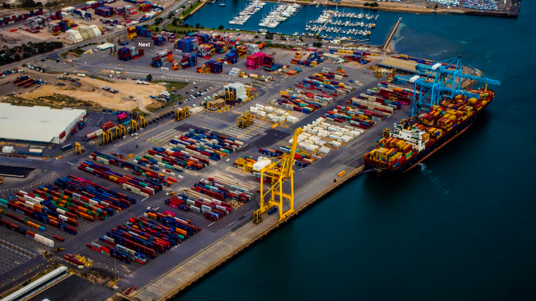 Aerial view of a container terminal by the sea